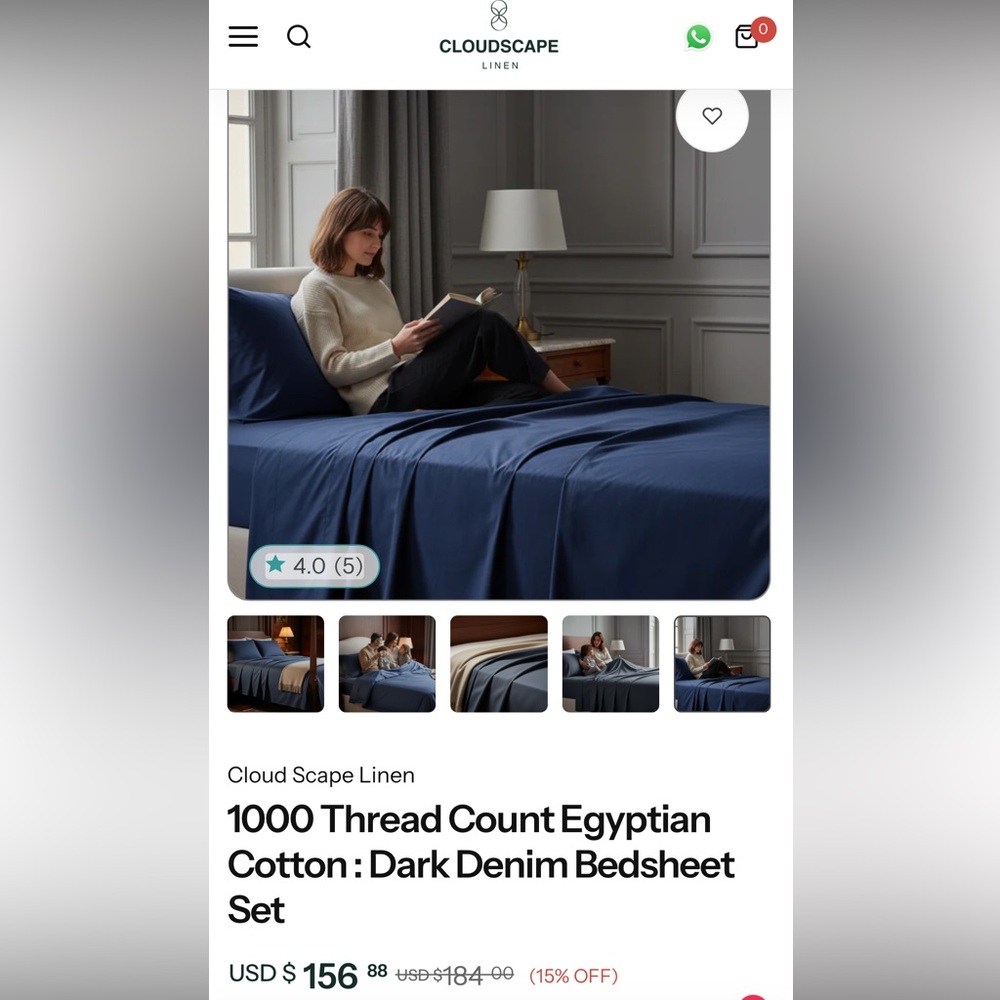 CLOUDSCAPE LINEN 100% Egyptian Cotton Dark Navy 1000 thread count Bedsheet Set